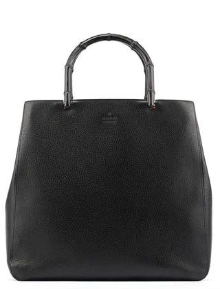 Gucci 002 1059 Black Leather Bamboo Tote Bag