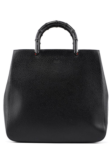 Gucci 002 1060 Black Leather Bamboo Tote