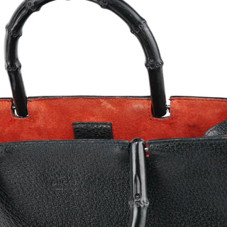 Gucci 002 1060 Black Leather Bamboo Tote Bag