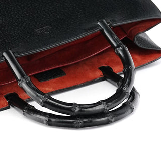 Gucci 002 1060 Black Leather Bamboo Tote Bag