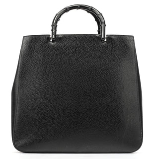 Gucci 002 1060 Black Leather Bamboo Tote Bag