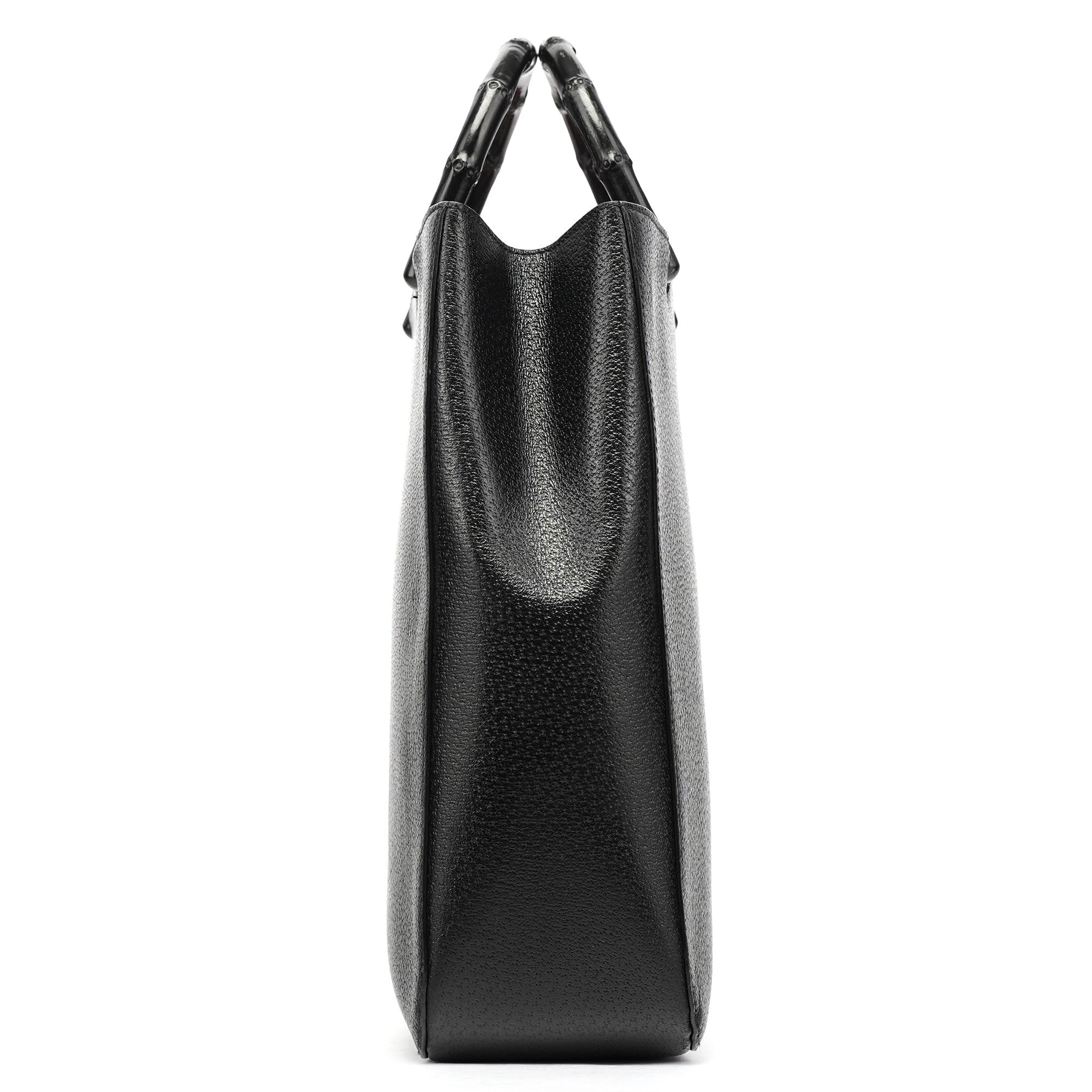 Gucci 002 1060 Black Leather Bamboo Tote Bag