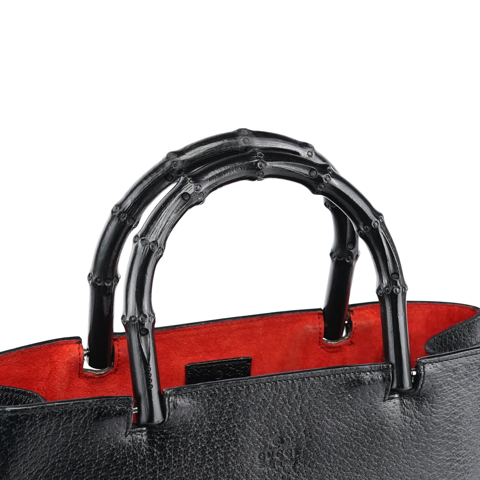 Gucci 002 1060 Black Leather Bamboo Tote Bag