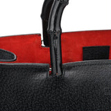 Gucci 002 1060 Black Leather Bamboo Tote Bag
