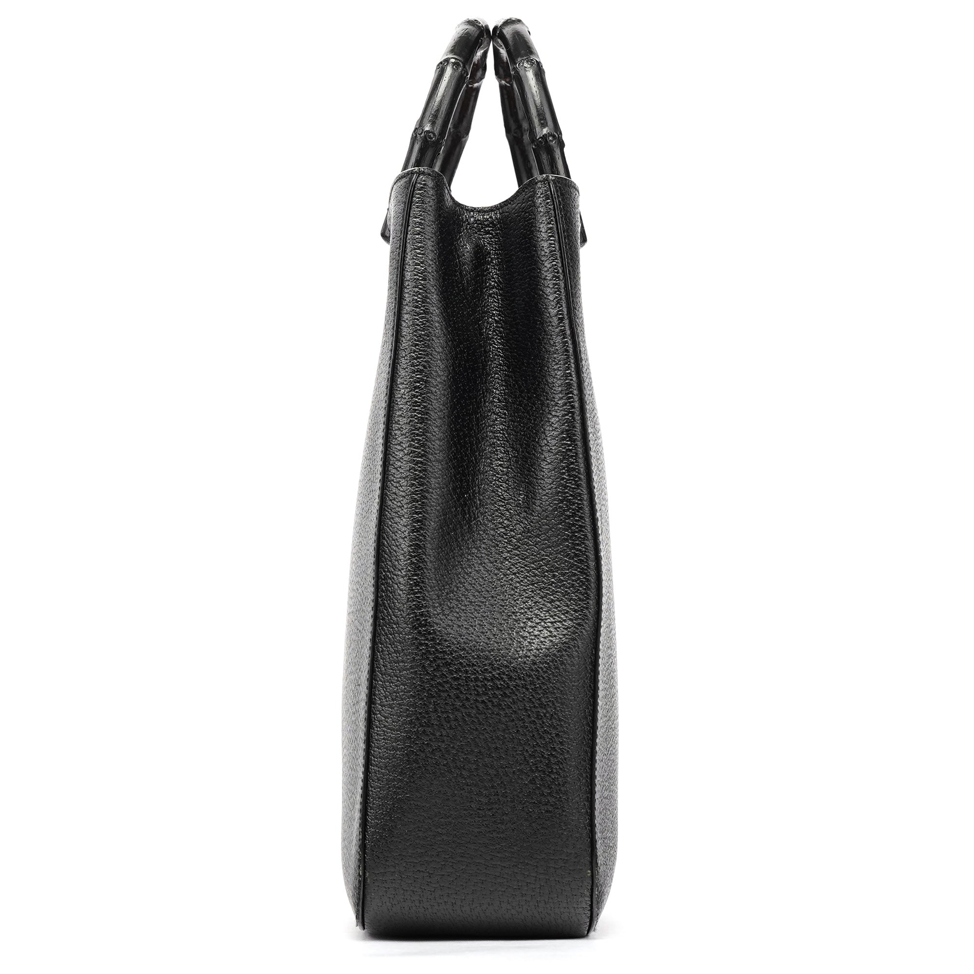 Gucci 002 1060 Black Leather Bamboo Tote Bag