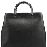 Gucci 002 1060 Black Leather Bamboo Tote Bag