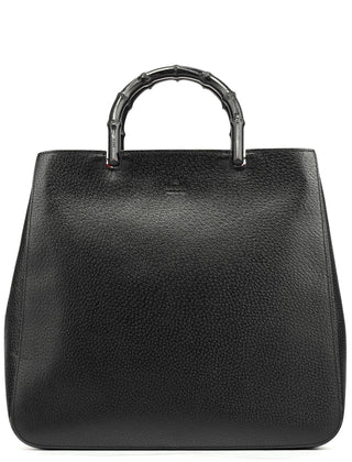 Gucci 002 1060 Black Leather Bamboo Tote Bag