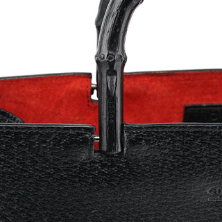 Gucci 002 1060 Black Leather Bamboo Tote Bag