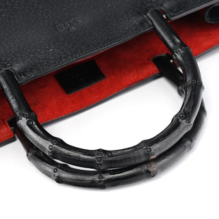 Gucci 002 1060 Black Leather Bamboo Tote Bag