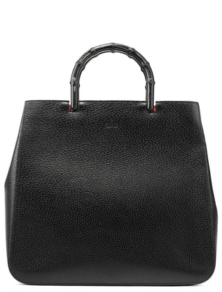 Gucci 002 1060 Black Leather Bamboo Tote Bag
