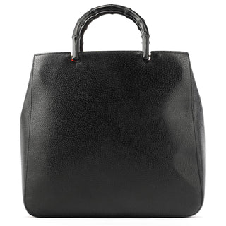 Gucci 002 1060 Black Leather Bamboo Tote Bag