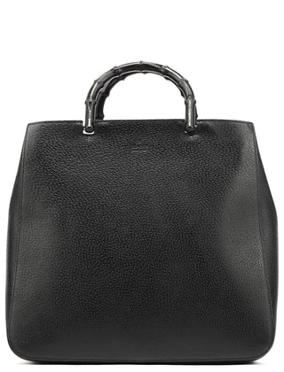 Gucci 002 1060 Black Leather Bamboo Tote Bag