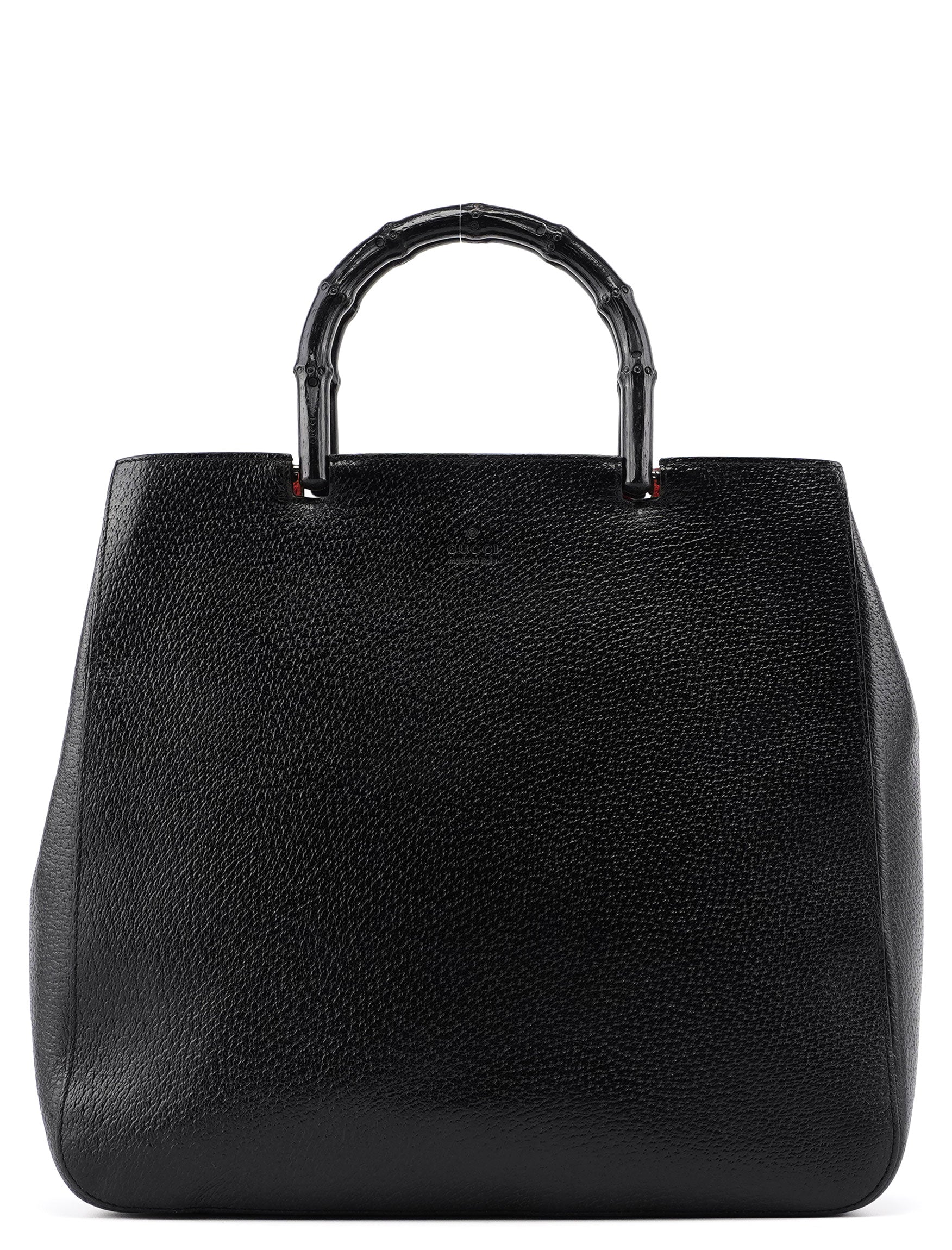 Gucci 002 1061 Black Leather Bamboo Tote