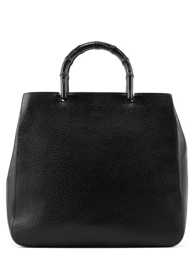 Gucci 002 1061 Black Leather Bamboo Tote