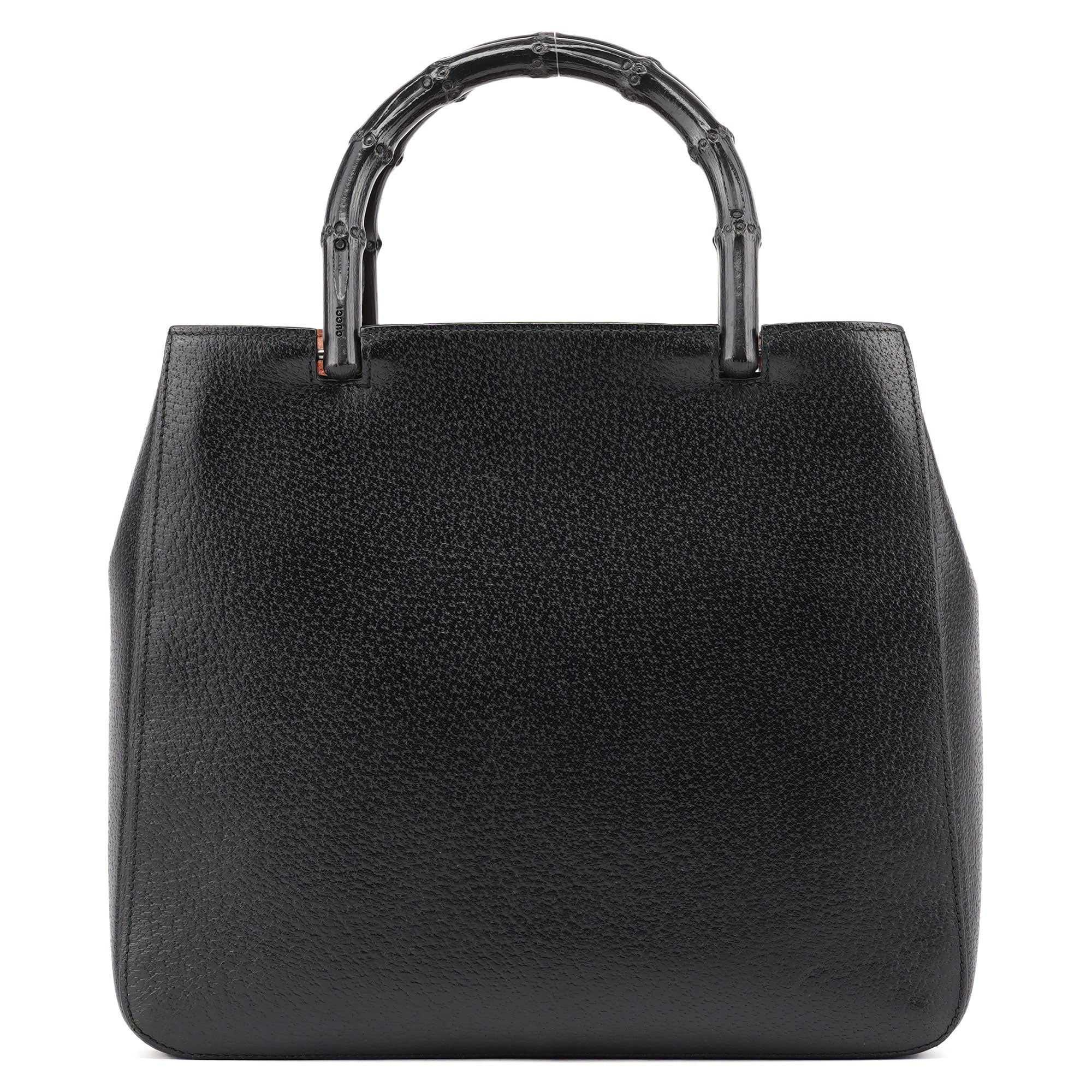 Gucci 002 1061 Black Leather Bamboo Tote Bag