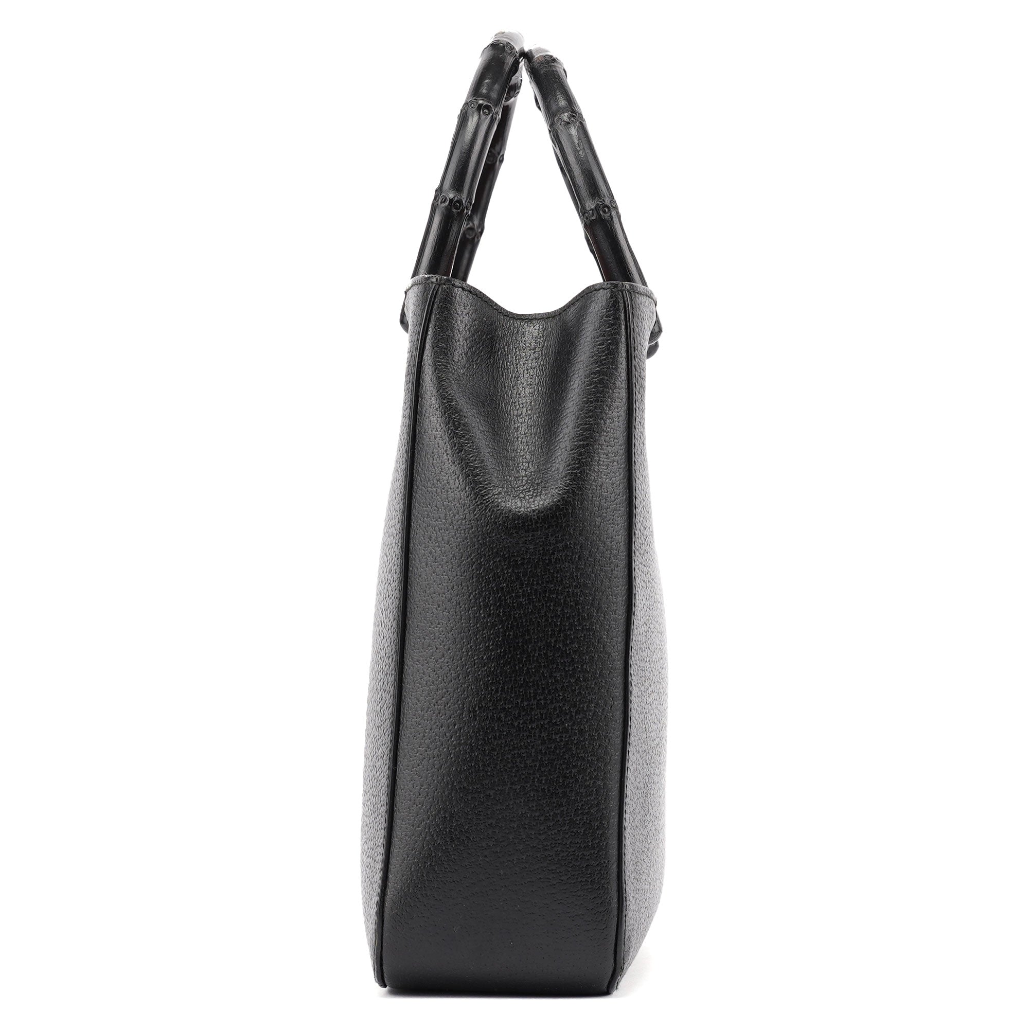 Gucci 002 1061 Black Leather Bamboo Tote Bag