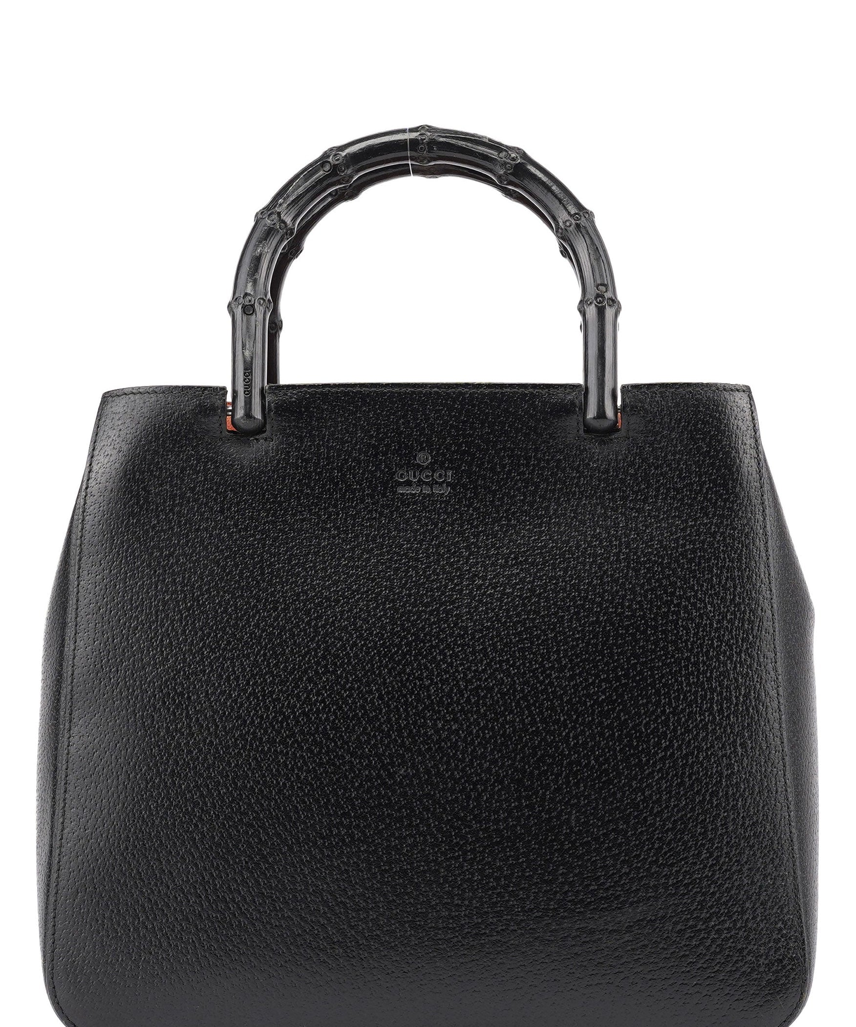 Gucci 002 1061 Black Leather Bamboo Tote Bag