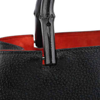 Gucci 002 1061 Black Leather Bamboo Tote Bag
