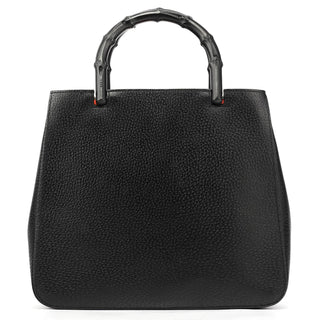 Gucci 002 1061 Black Leather Bamboo Tote Bag