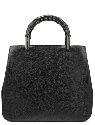 Gucci 002 1061 Black Leather Bamboo Tote Bag