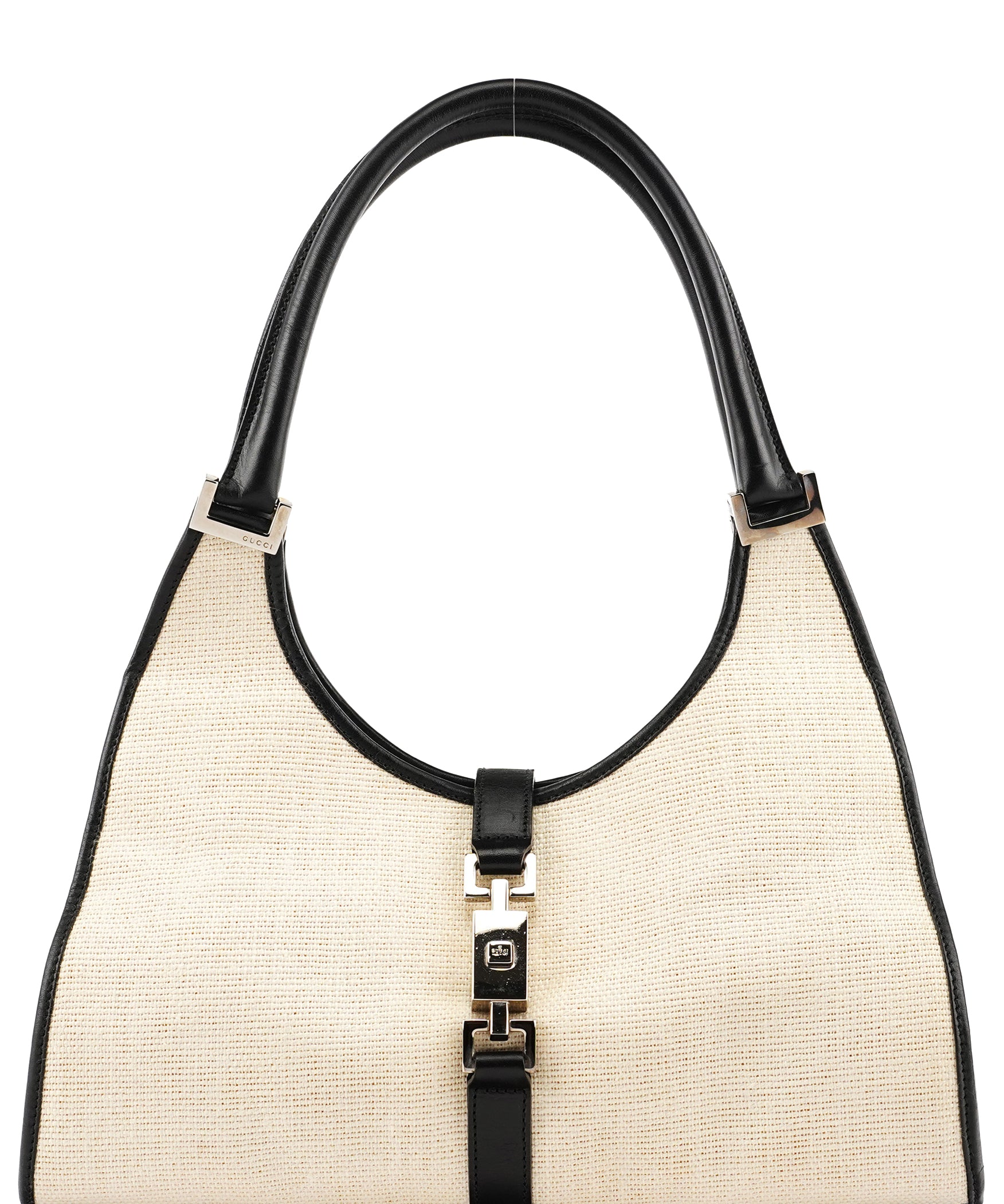 Gucci 002 1067 Beige Black Canvas Jackie Shoulder Bag