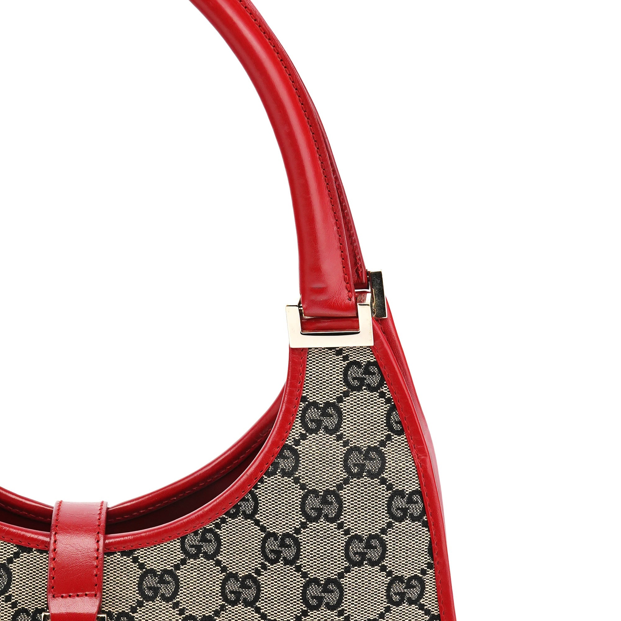 Gucci 002 1067 Sac porté épaule Jackie en toile GG beige et rouge