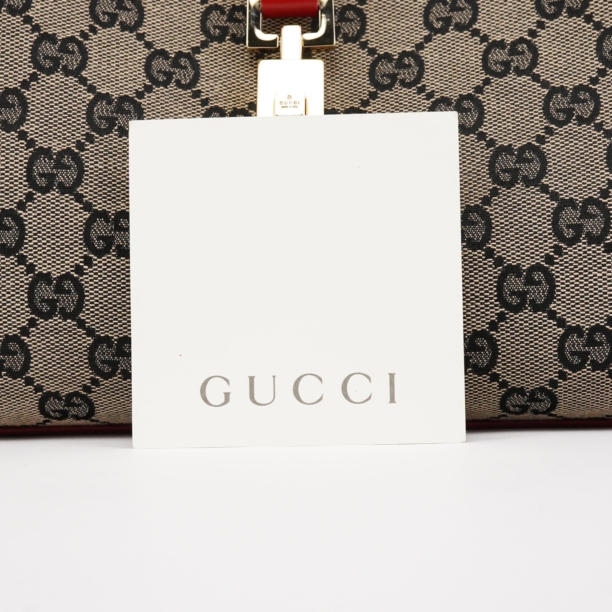 Gucci 002 1067 Sac porté épaule Jackie en toile GG grise et rouge