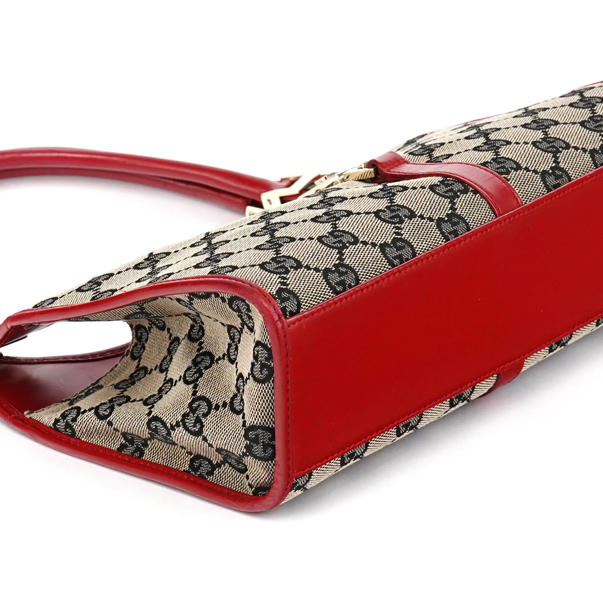 Gucci 002 1068 Jackie Schultertasche aus GG Canvas in Beige und Rot