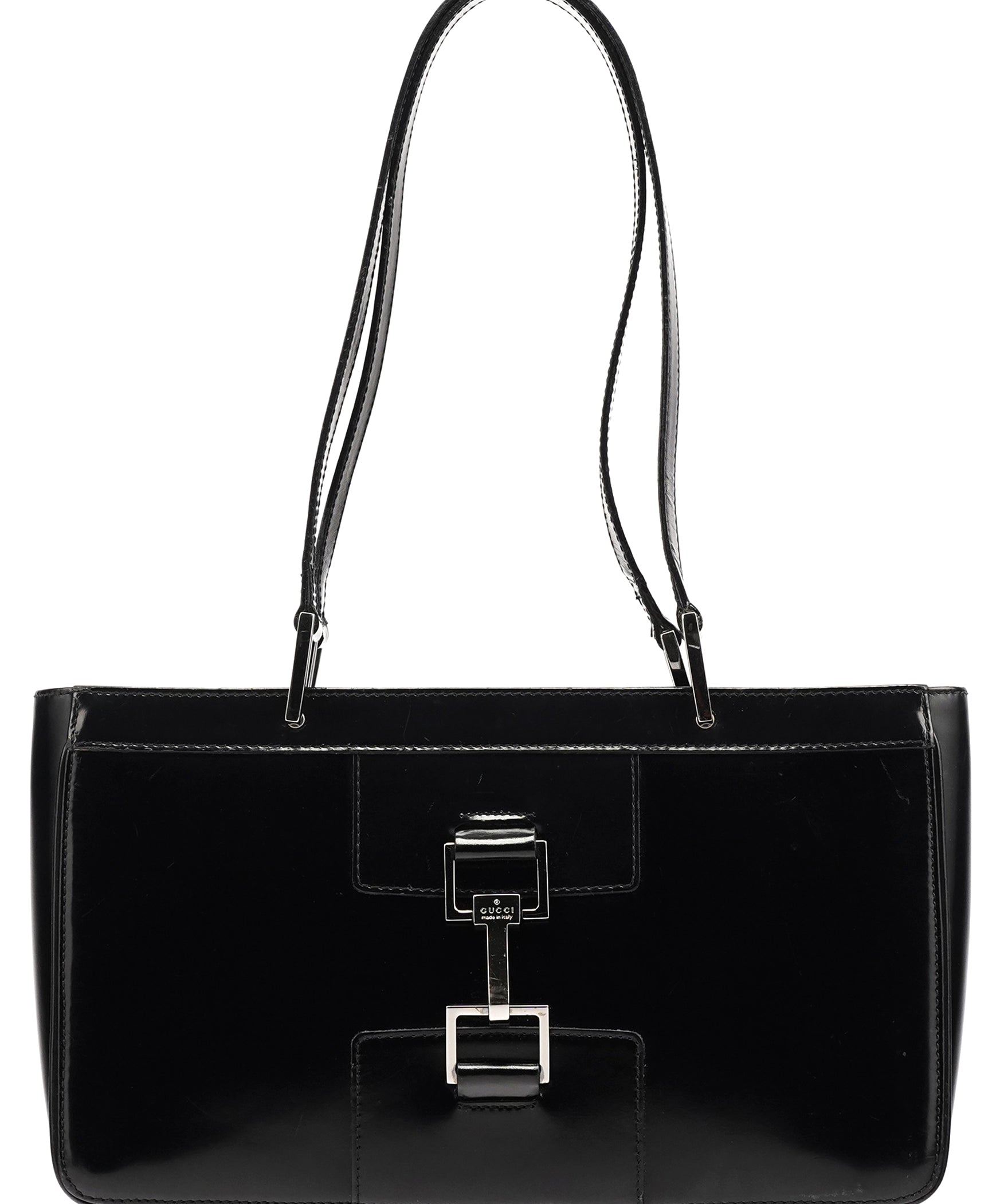 Gucci 002 1132 Black Patent Leather Jackie Tote Bag