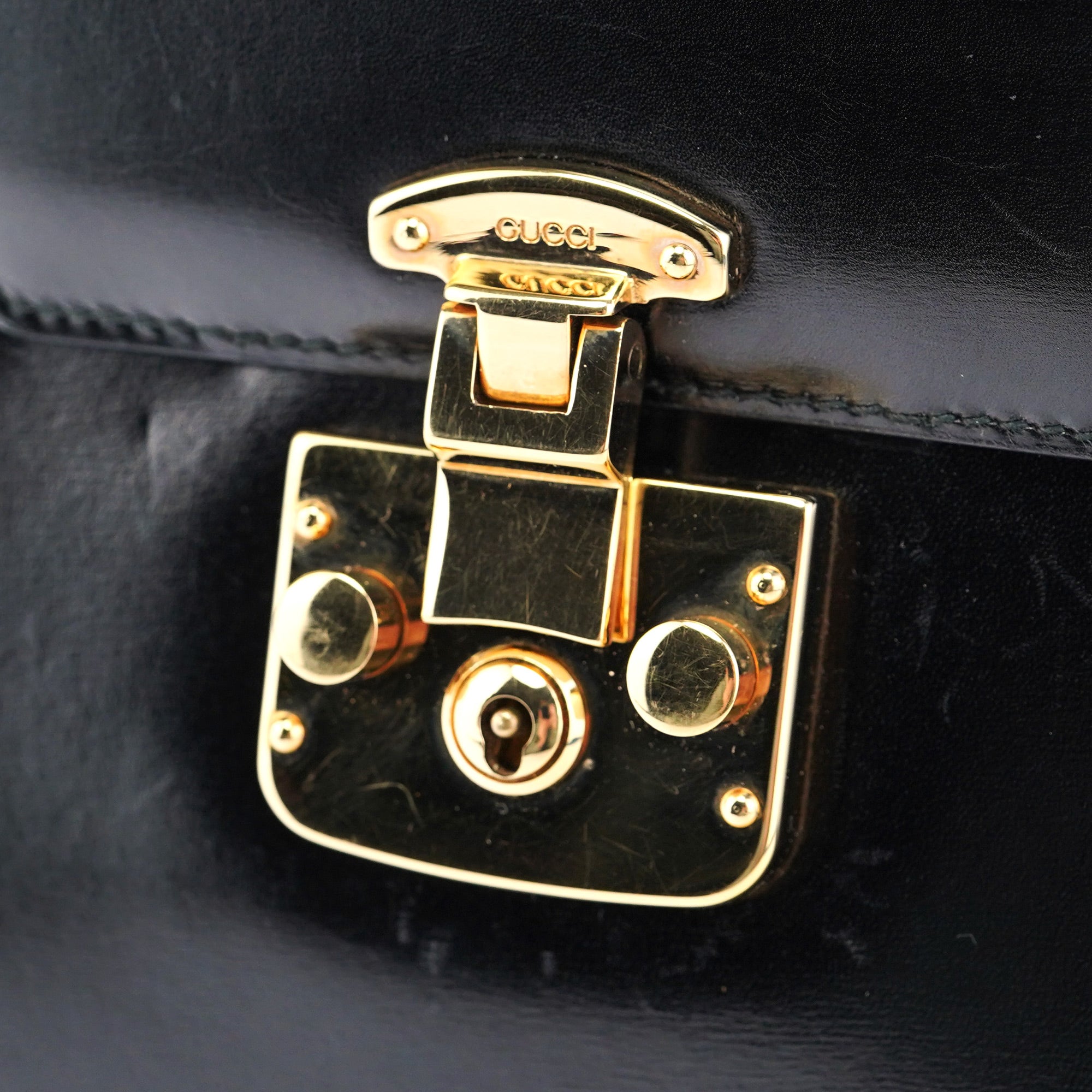 Gucci 002 2026 Black Leather Lady Lock Bag