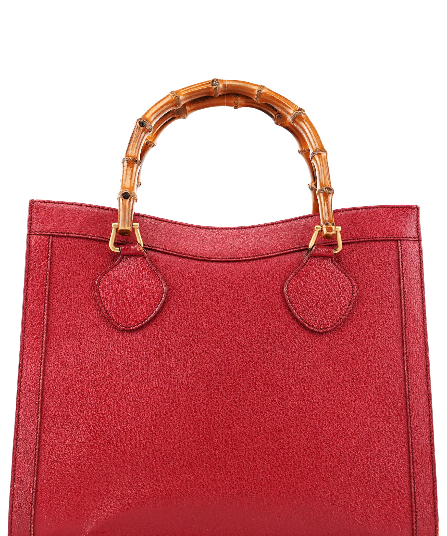 Gucci 002 8260 Red Leather Diana Bamboo Tote Bag