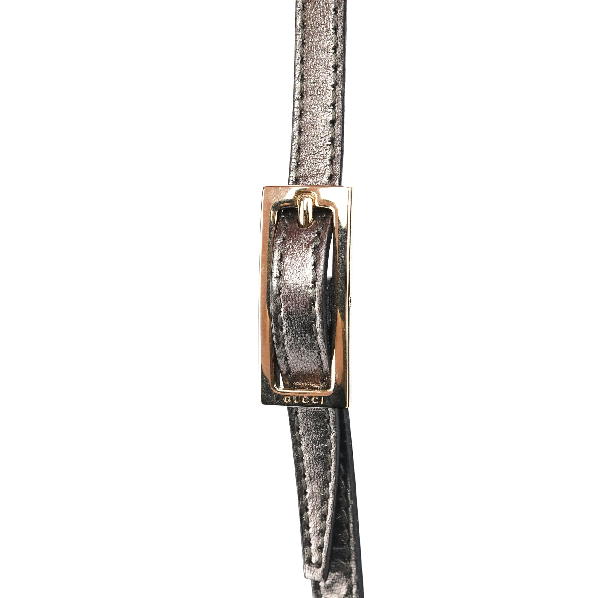 Gucci 005 0813 Sac porté épaule en toile GG noire et cuir métallisé