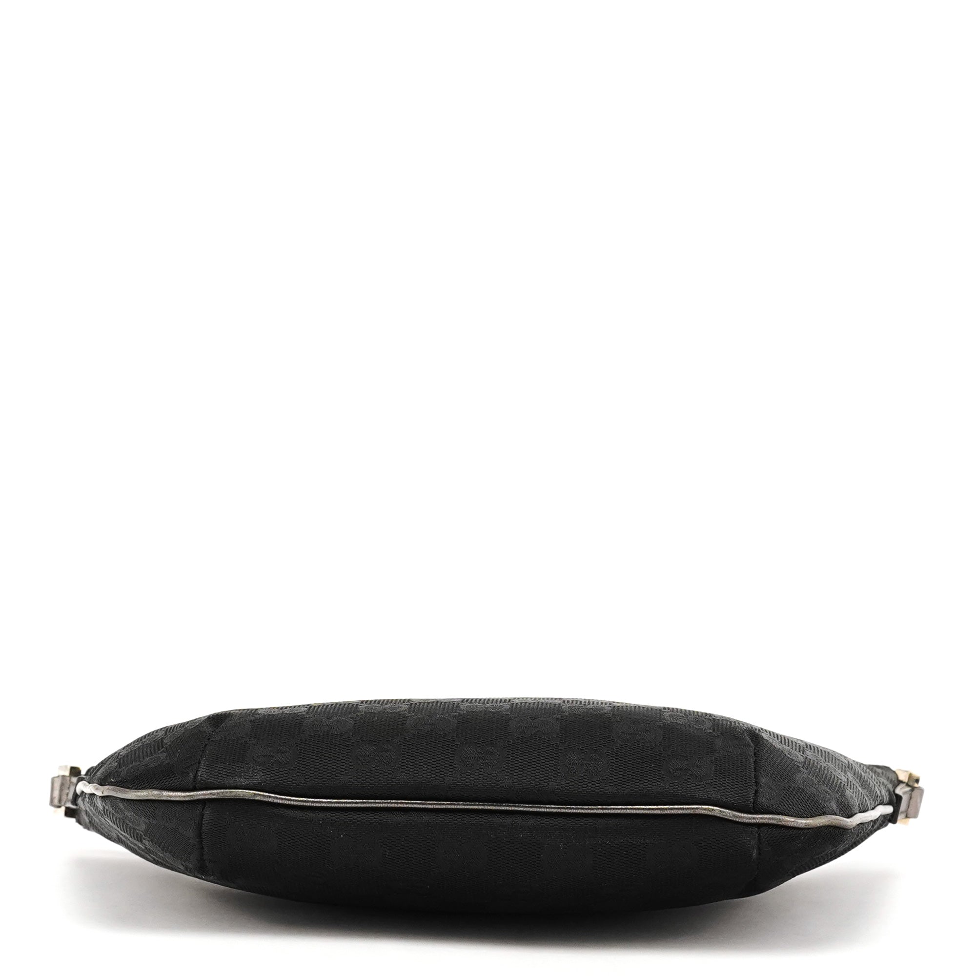 Gucci 005 0813 Sac porté épaule en toile GG noire et cuir métallisé
