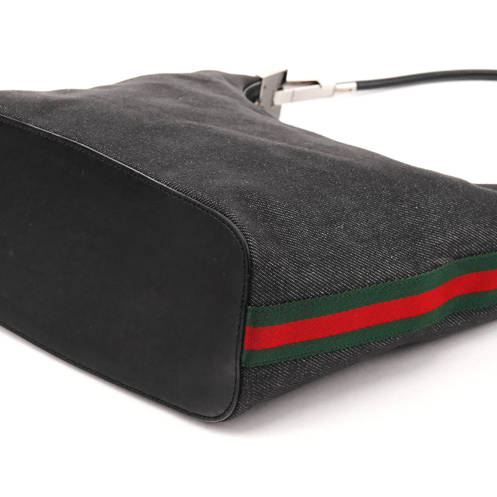 Gucci 01234 Sherry Line Schultertasche aus anthrazitfarbenem Denim