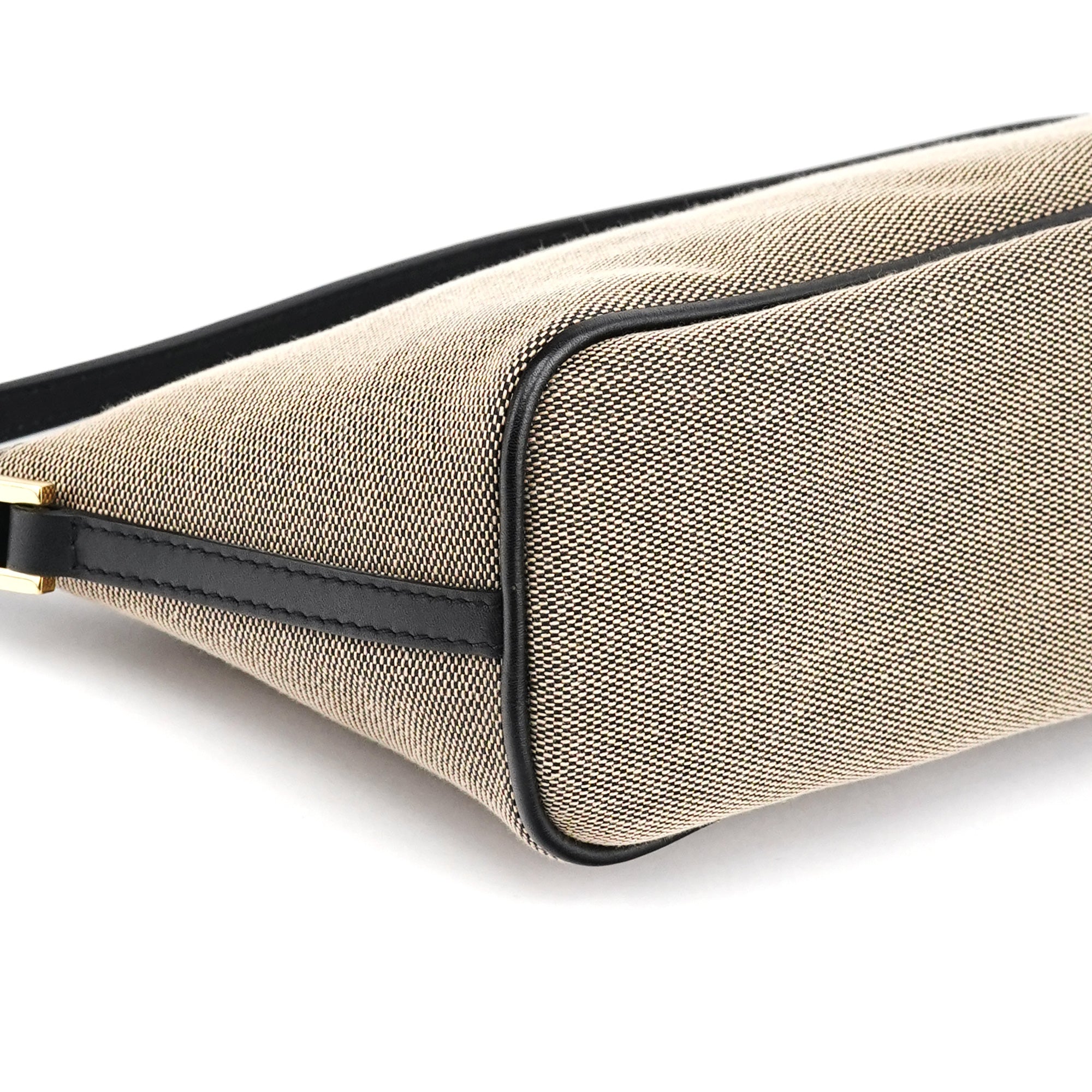 Gucci 07198 Beige Black Canvas Boat Pochette