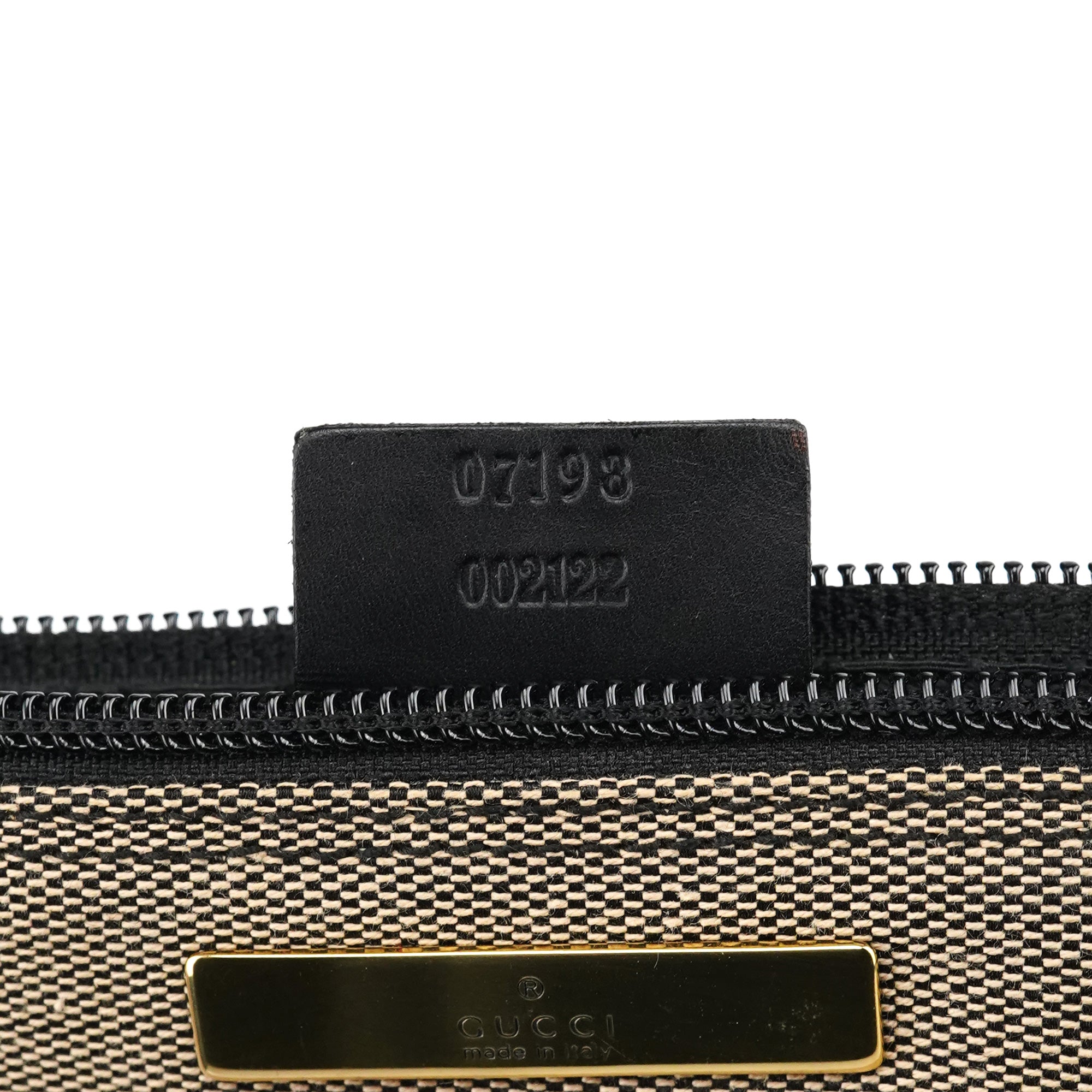Gucci 07198 Beige Black Canvas Boat Pochette