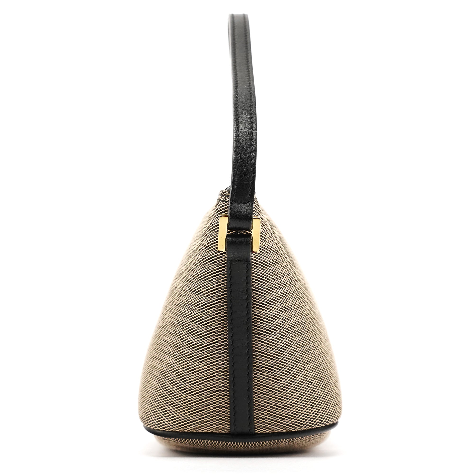 Gucci 07198 Beige Black Canvas Boat Pochette