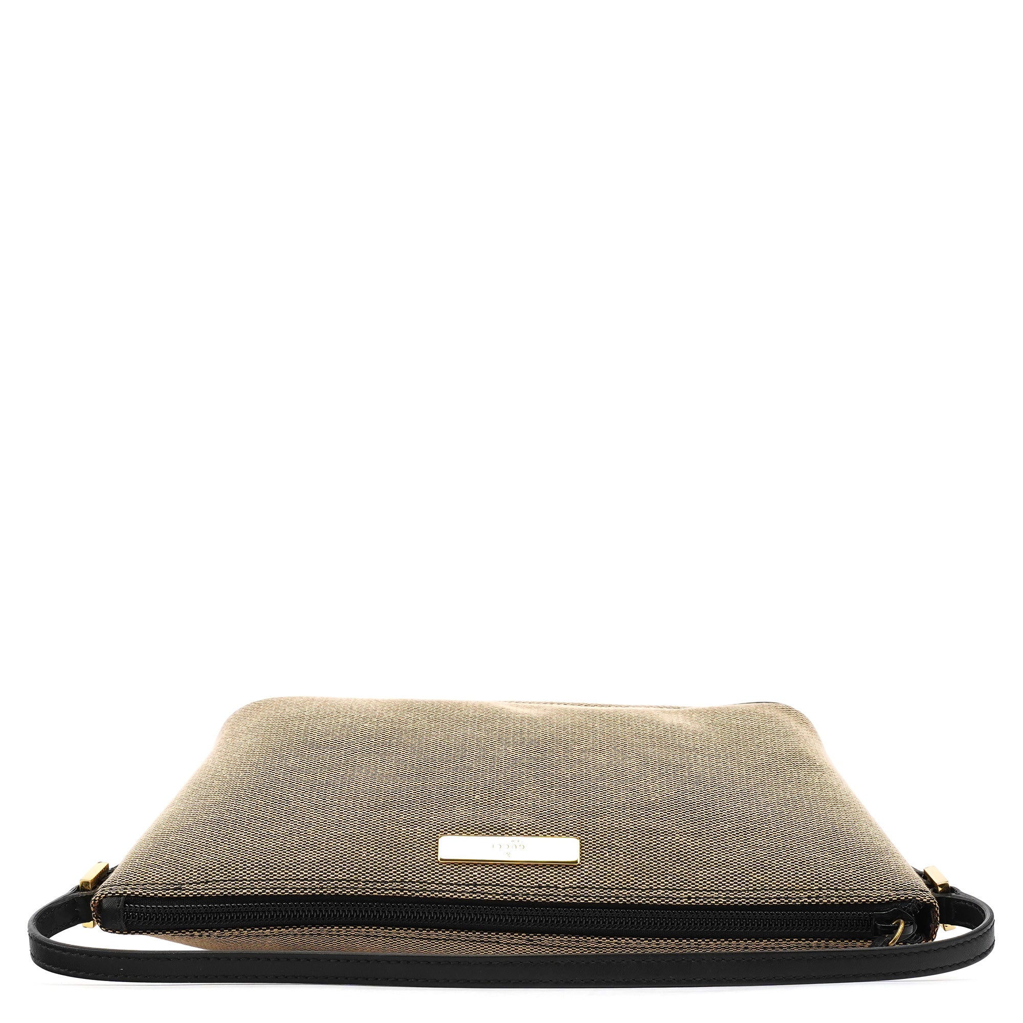 Gucci 07198 Beige Black Canvas Boat Pochette