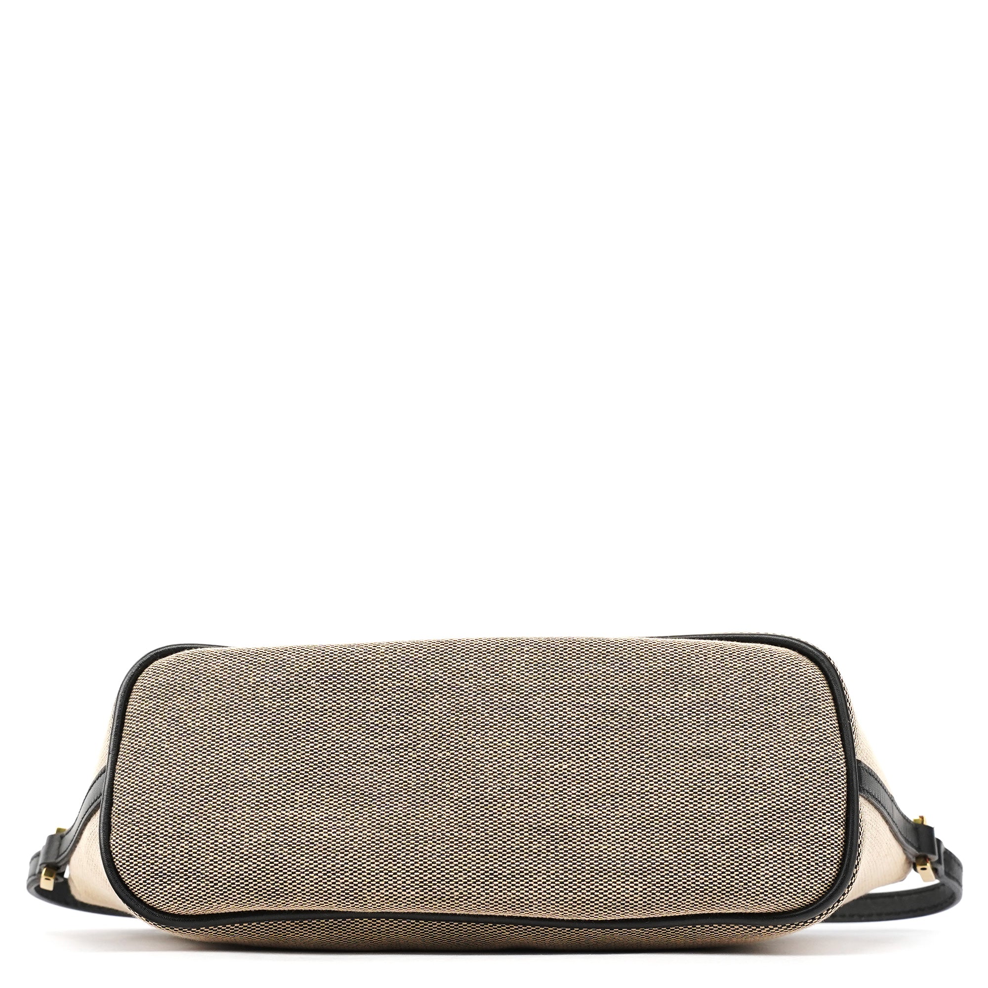 Gucci 07198 Beige Black Canvas Boat Pochette