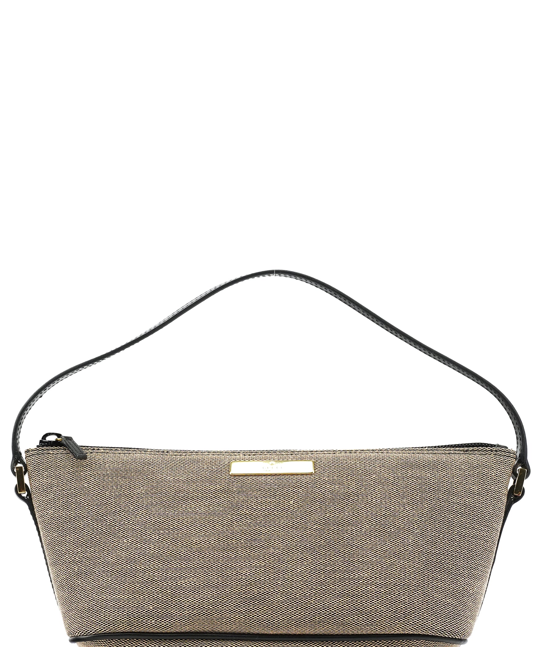 Gucci 07198 Beige Black Canvas Boat Pochette