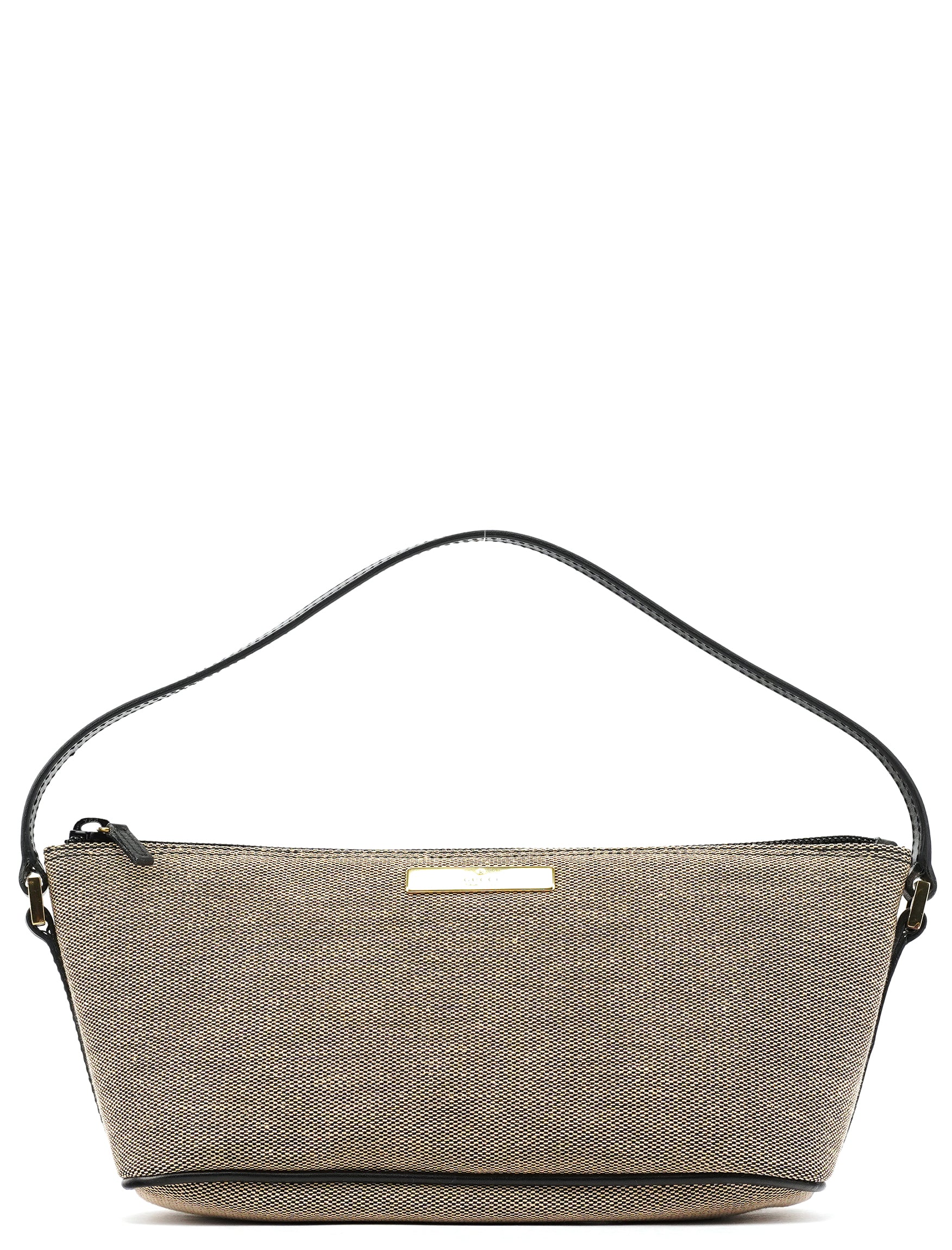 Gucci 07198 Beige Black Canvas Boat Pochette