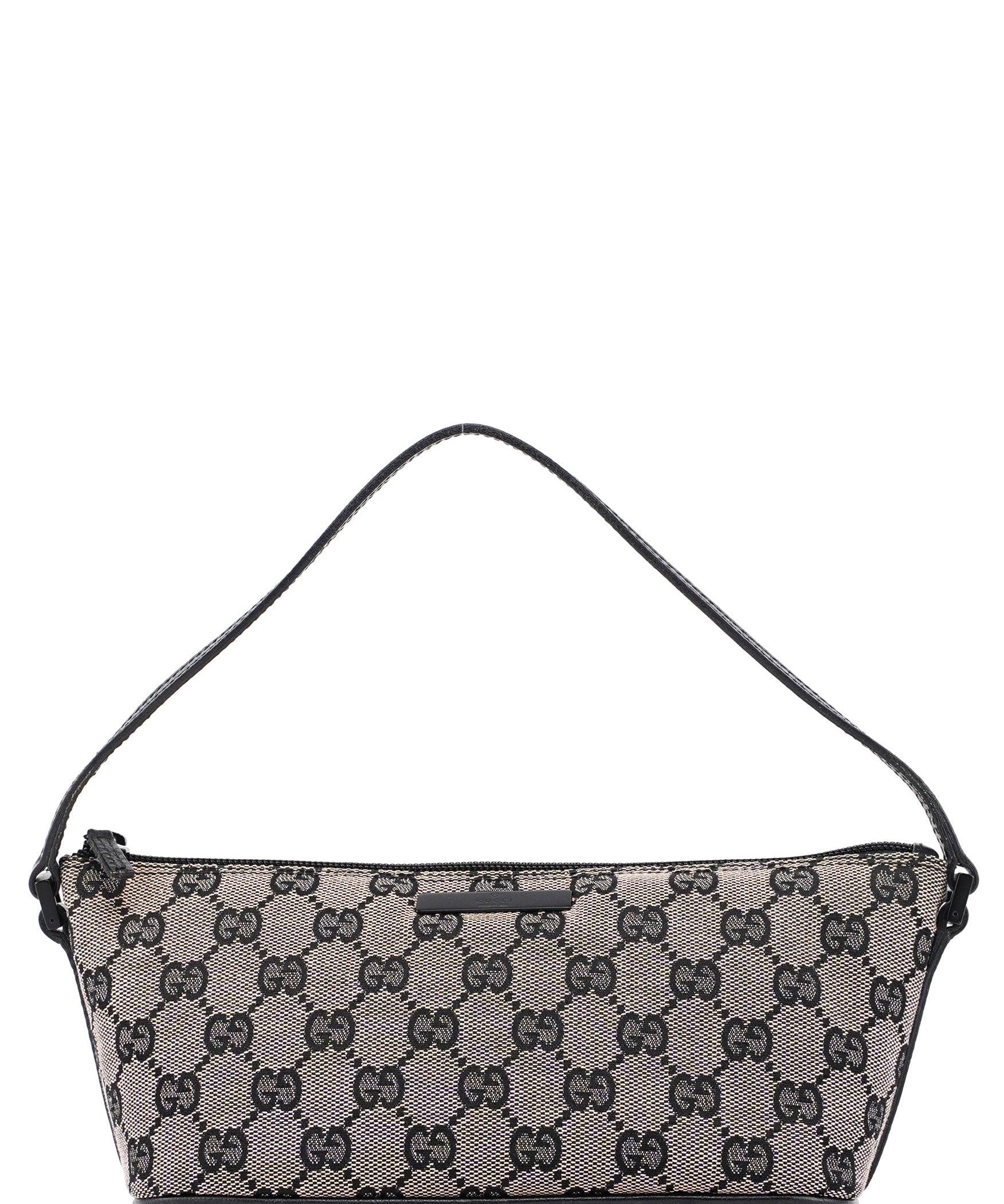 Gucci 07198 Beige Black GG Boat Pochette