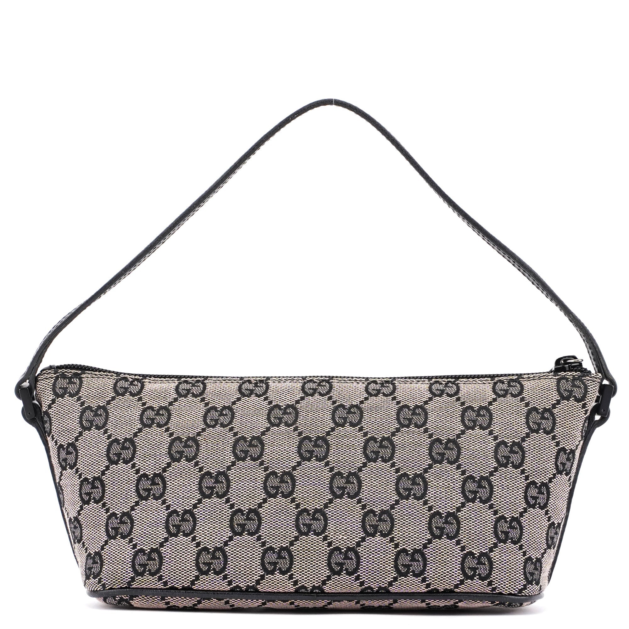 Gucci 07198 GG Boat Pochette en toile GG beige et cuir noir