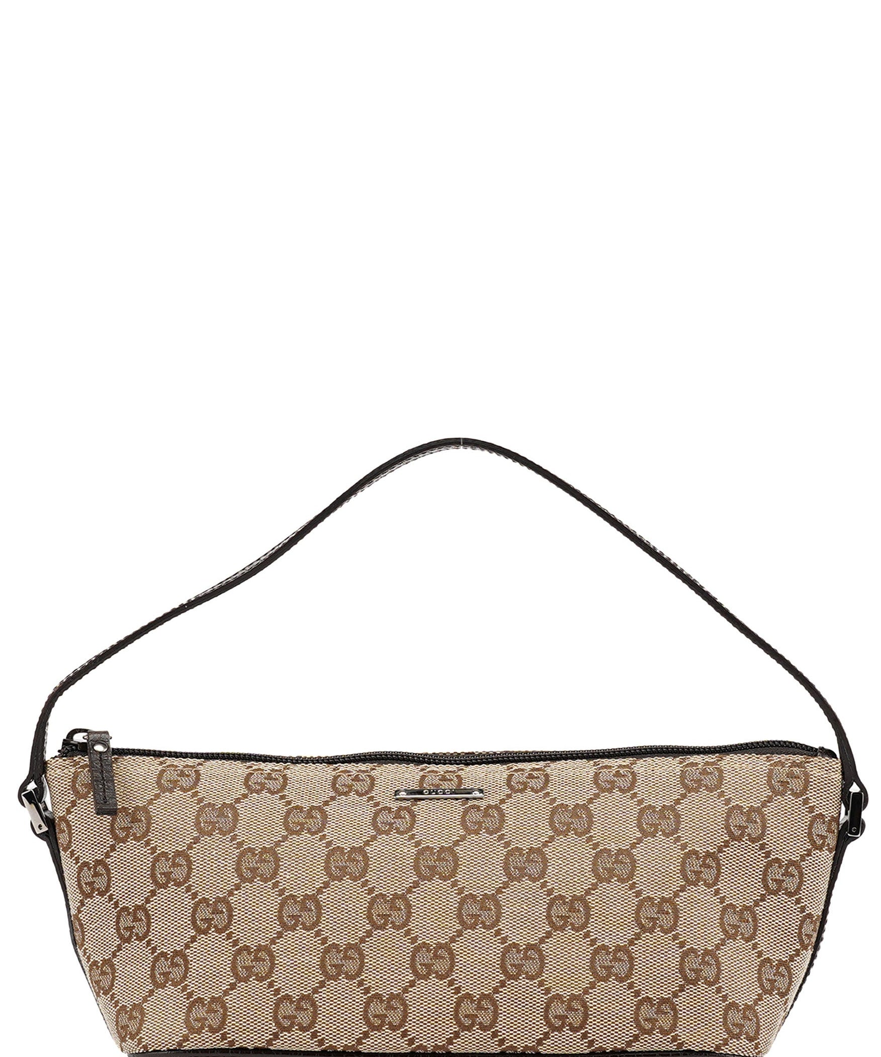 Gucci 07198 Beige Brown GG Boat Pochette