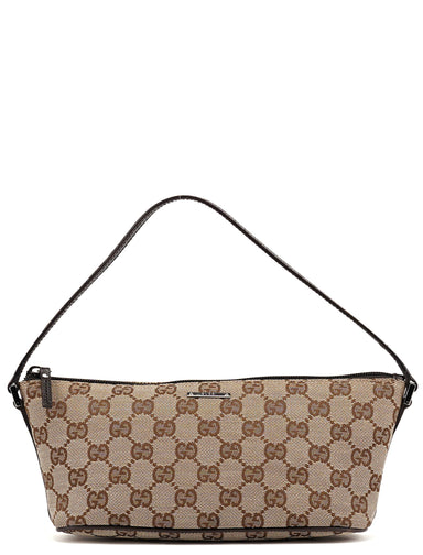 Gucci 07198 Beige Brown GG Boat Pochette