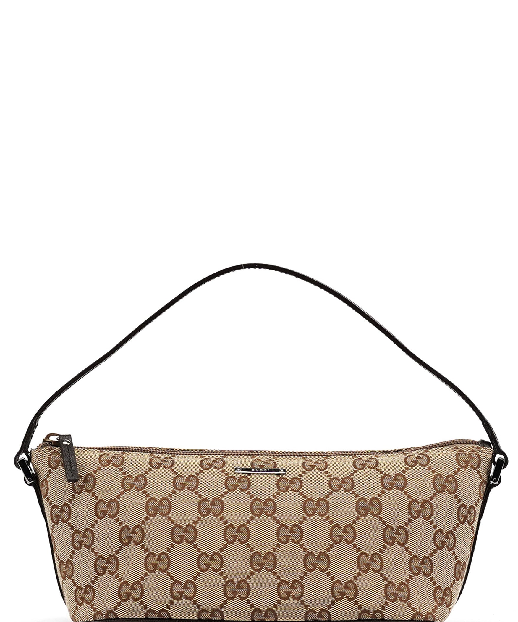 Gucci 07198 Beige Brown GG Boat Pochette