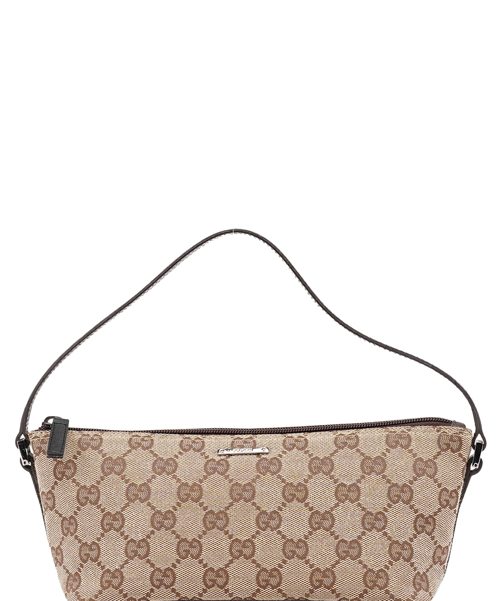 Gucci 07198 Beige Brown GG Boat Pochette