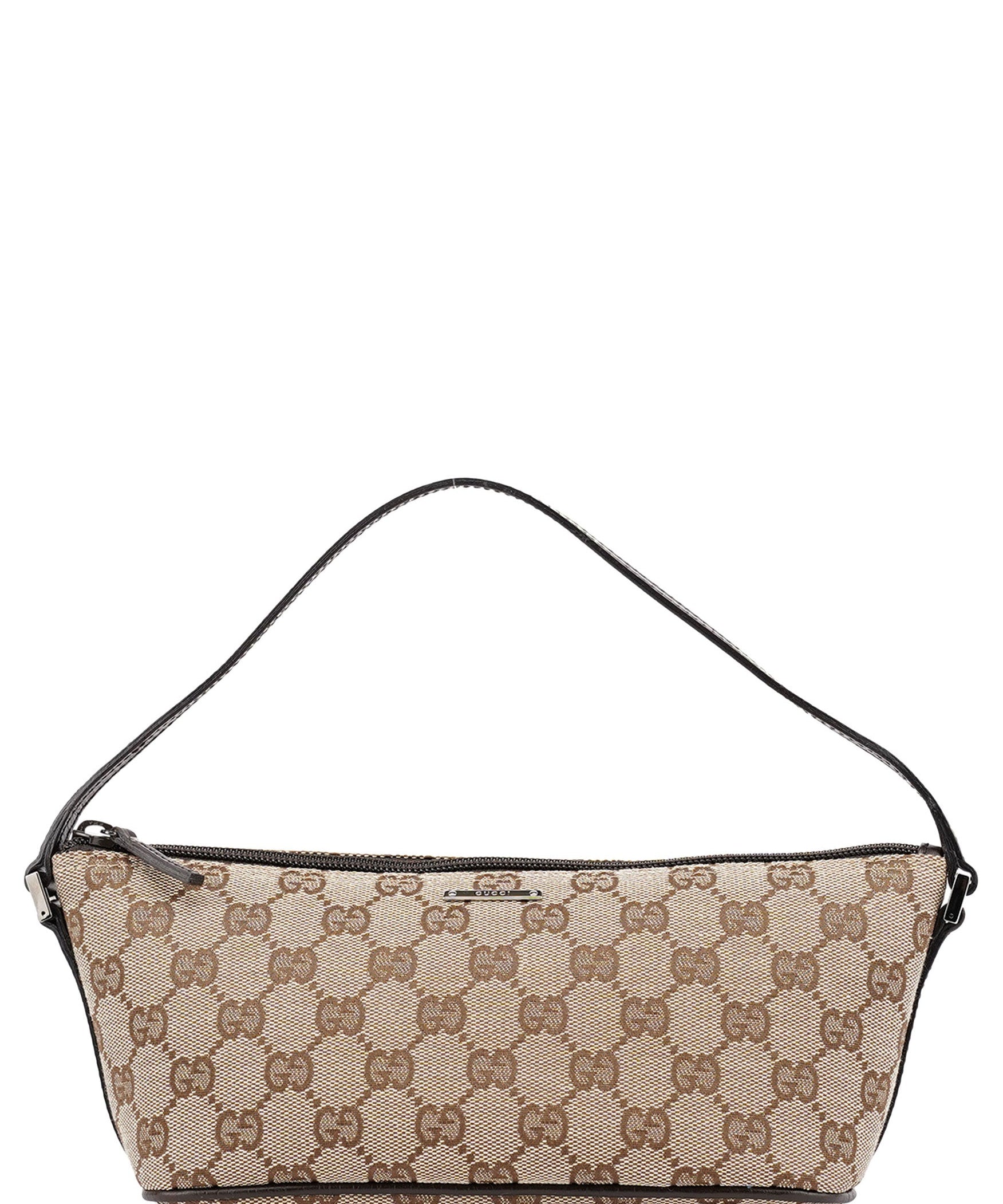 Gucci 07198 Beige Brown GG Boat Pochette