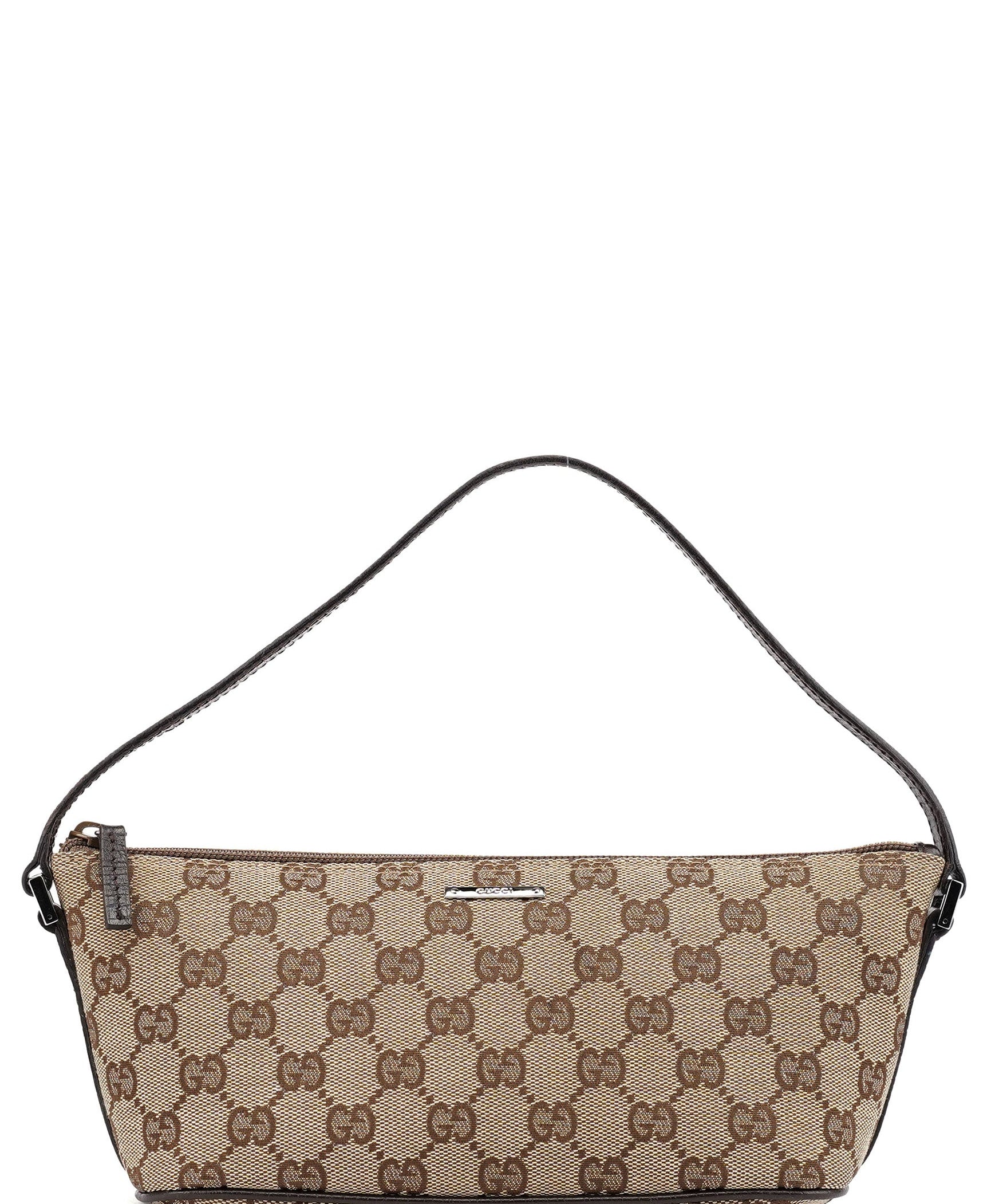 Gucci 07198 Beige Brown GG Boat Pochette