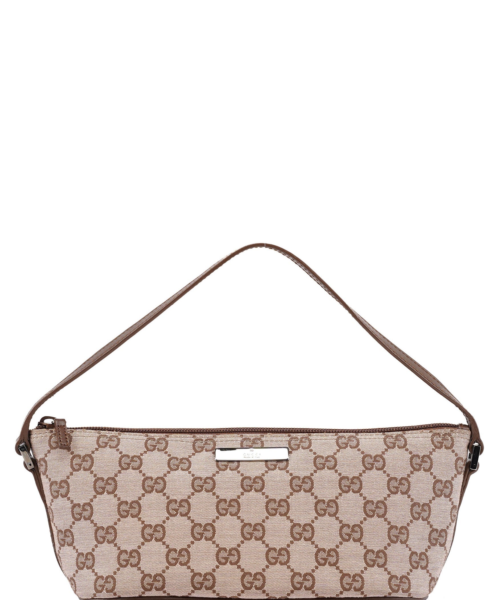 Gucci 07198 Beige Brown GG Boat Pochette